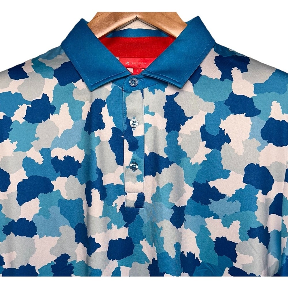 New Redvanly Dawson Golf Polo Large Athletic Luxury Blue Camo‎ All Over Print